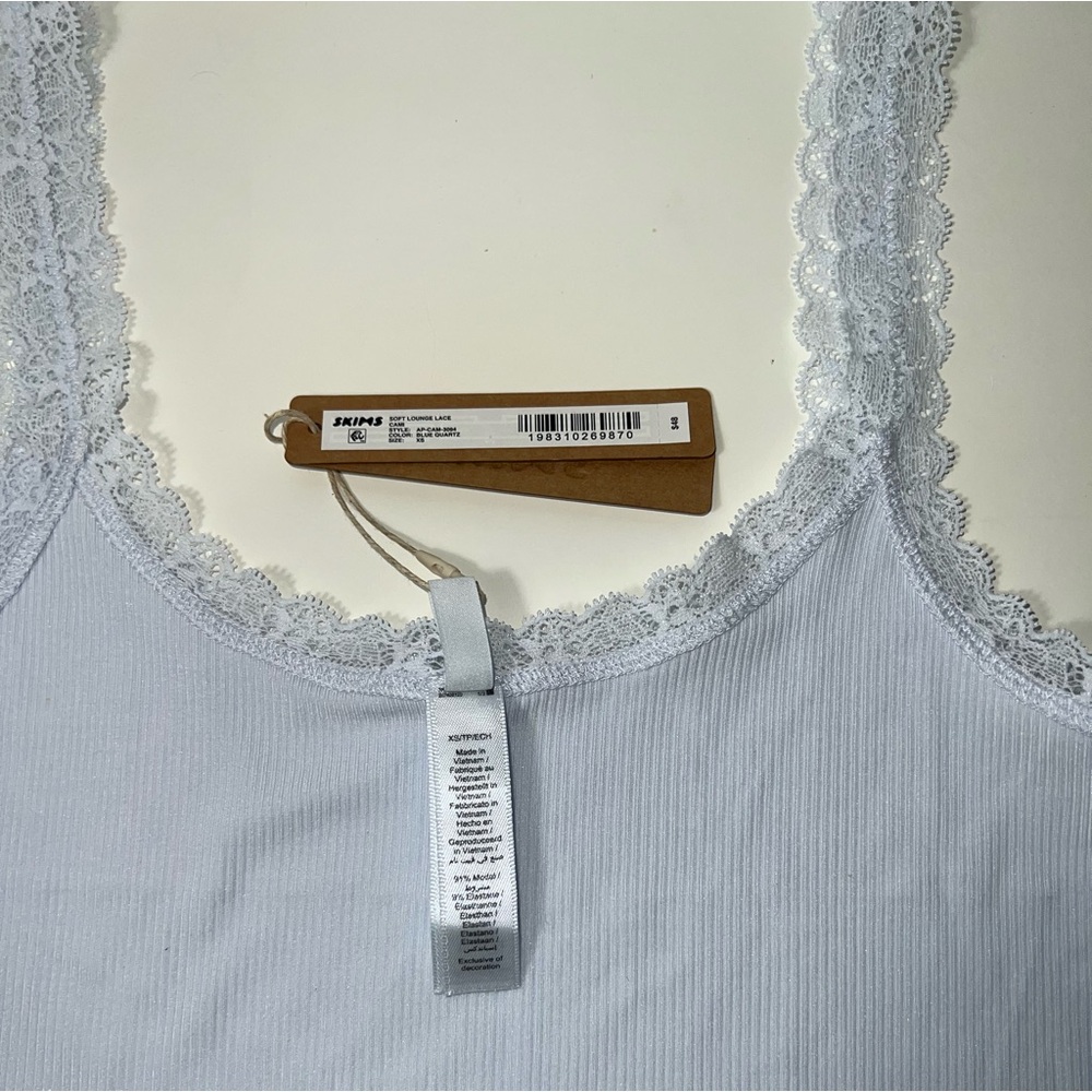 Skims Soft Lounge Lace Trim Ribbed Camisole Cami Shirt in Mineral Blue - Picture 12 of 13